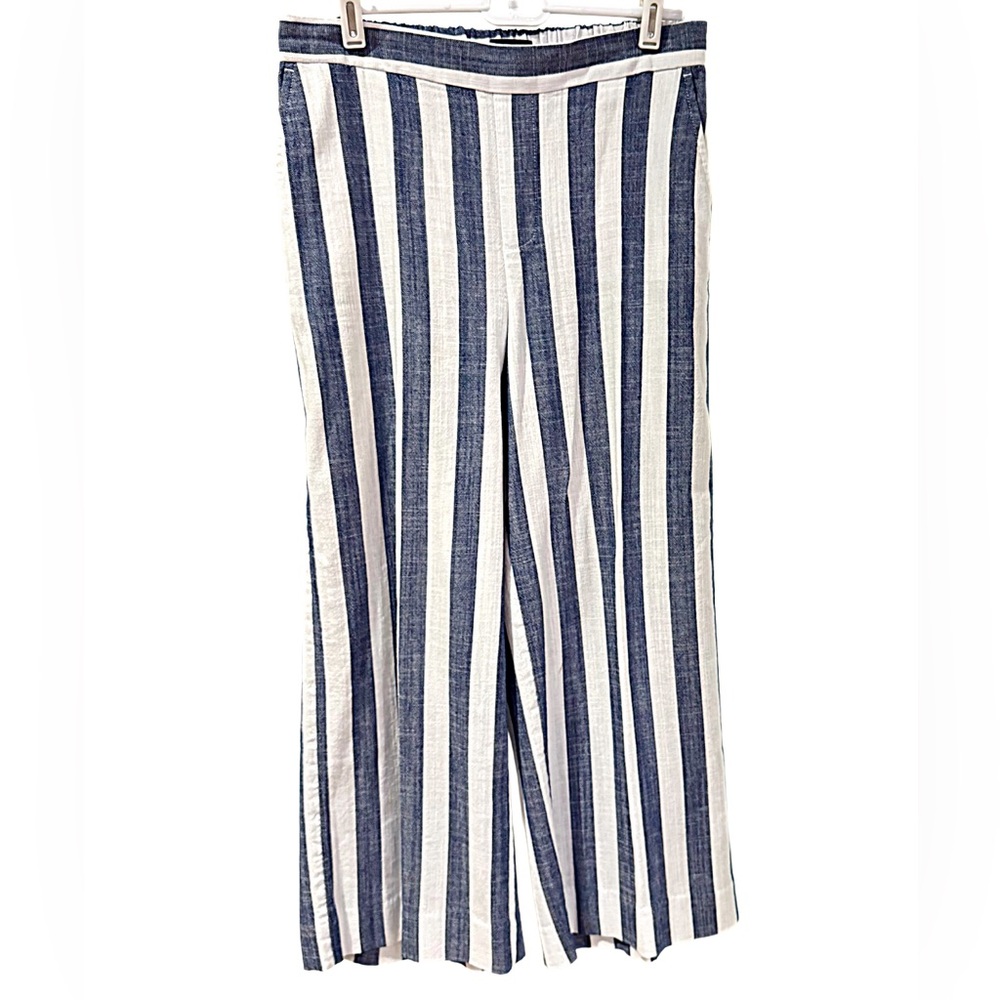 BANANA REPUBLIC Rowan Wide Leg Crop Pants Cotton Blend Sz 6P Blue White Striped